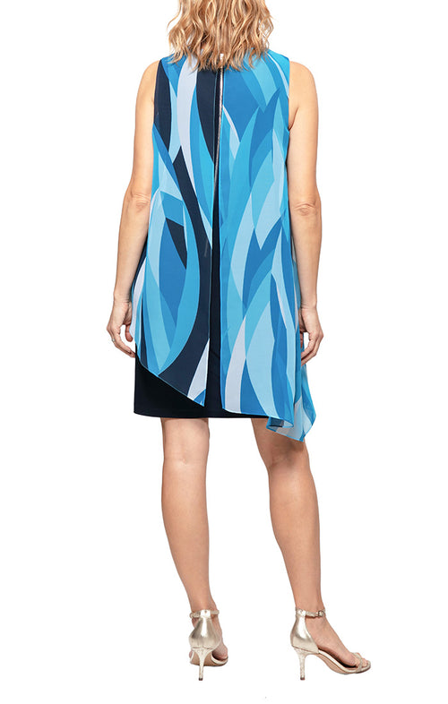 Sheath Jersey Dress with Printed Asymmetrical Overlay