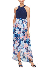 Halter Neck Tulip Ruffle Overlay Skirt with Twist Neckline Detail