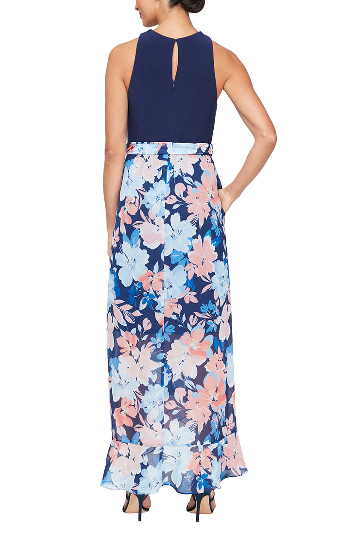 Halter Neck Tulip Ruffle Overlay Skirt with Twist Neckline Detail