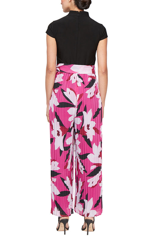 Printed Jumpsuit with Pleated Chiffon Pants