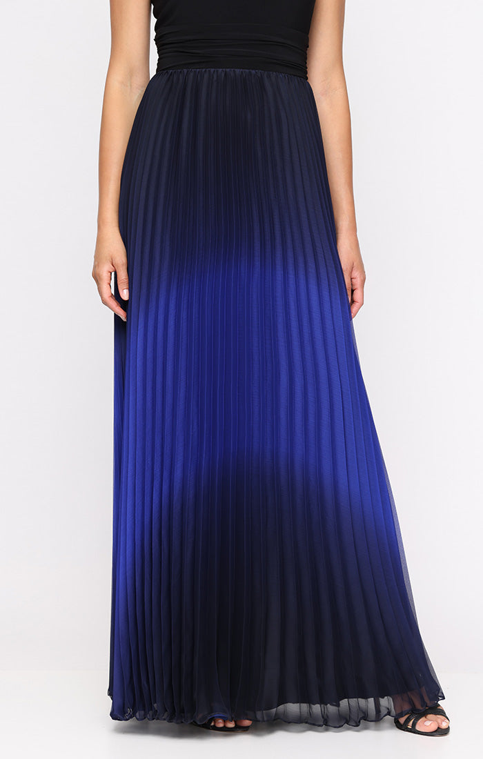 Petite - Long Pleated Ombre Chiffon Dress with Matte Jersey Halter Nec S.L. Fashions Petite - Long Pleated Ombre Chiffon Dress with Matte Jersey Halter Nec S.L. Fashions