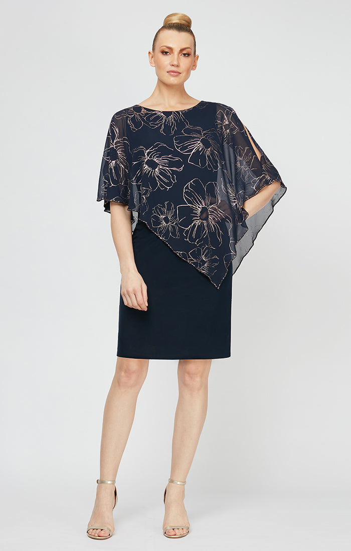 Jersey Sheath Dress with Floral Chiffon Overlay with Beaded Trim – S.L.  Fashions