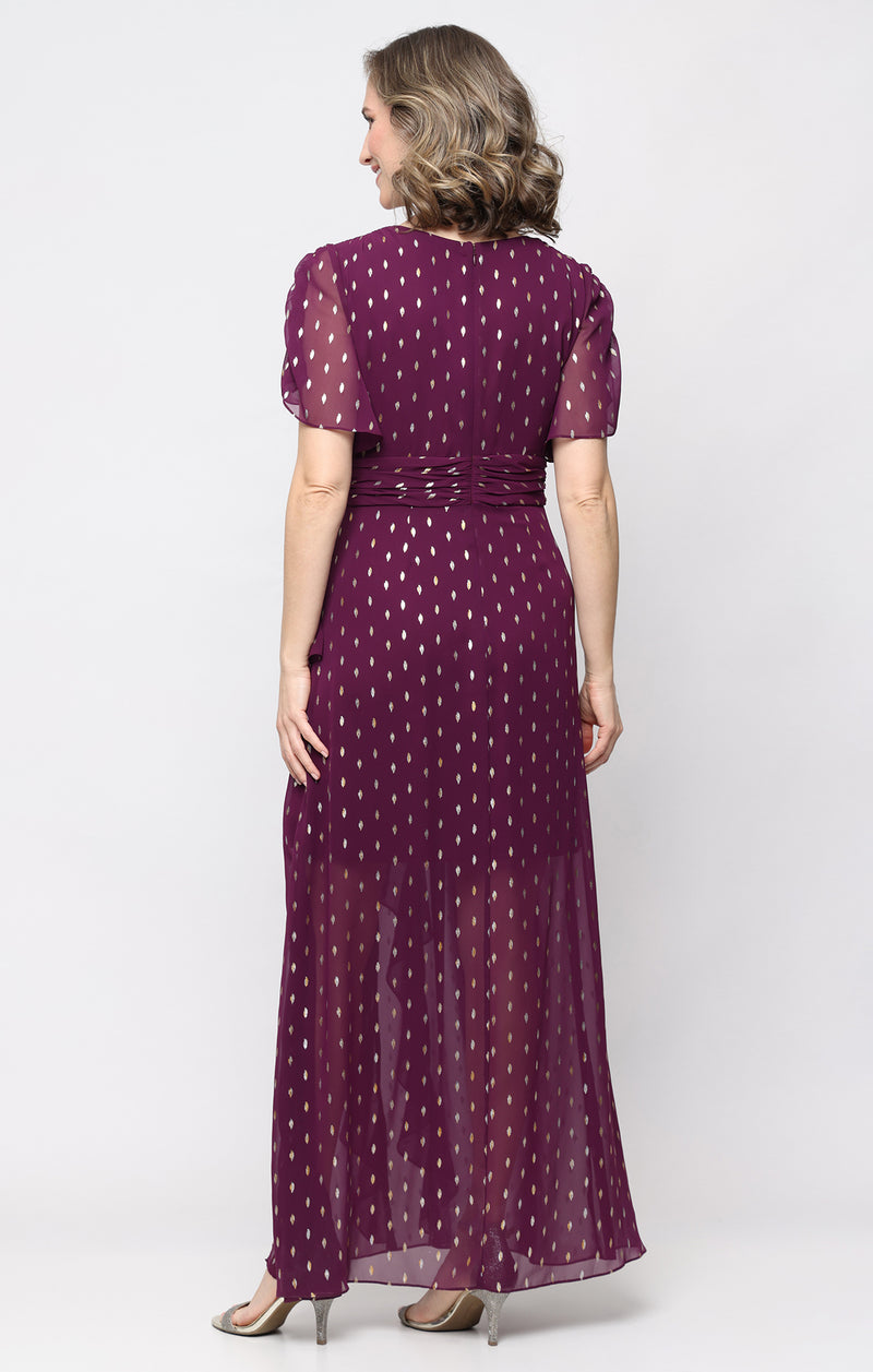 purple foil dress Goddiva