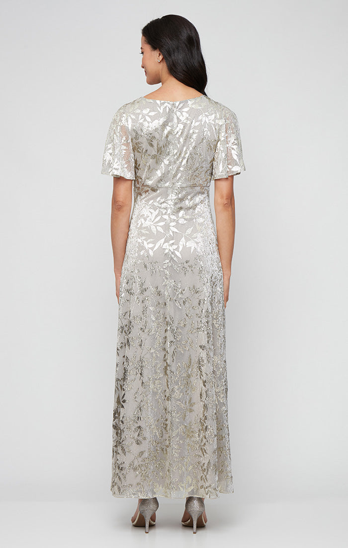 silver empire waist dress Modest Muslim Woman's Empire Waist Shimmery Tulle Dress - 36229
