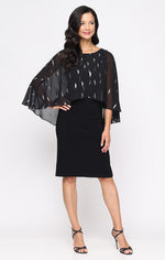 Short Matte Jersey Sheath Dress with Foil Printed Chiffon Overlay Bodice