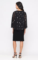 Short Matte Jersey Sheath Dress with Foil Printed Chiffon Overlay Bodice
