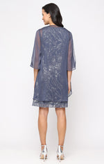 Short Foil A-Line dress with V-Neckline and Cascade Open Jacket