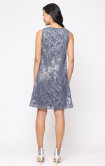 Short Foil A-Line dress with V-Neckline and Cascade Open Jacket