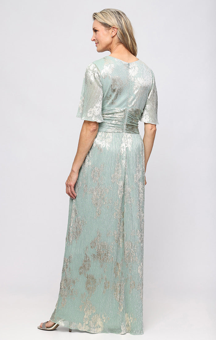 silk surplice dress Surplice Neck Long Sleeves Belted Satin A Line Dress  Elonnashop