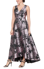 Printed Brocade Ballgown with High/Low Hem