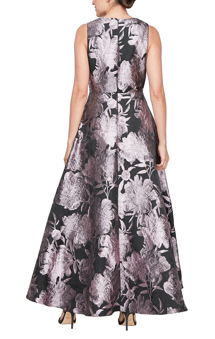 Printed Brocade Ballgown with High/Low Hem