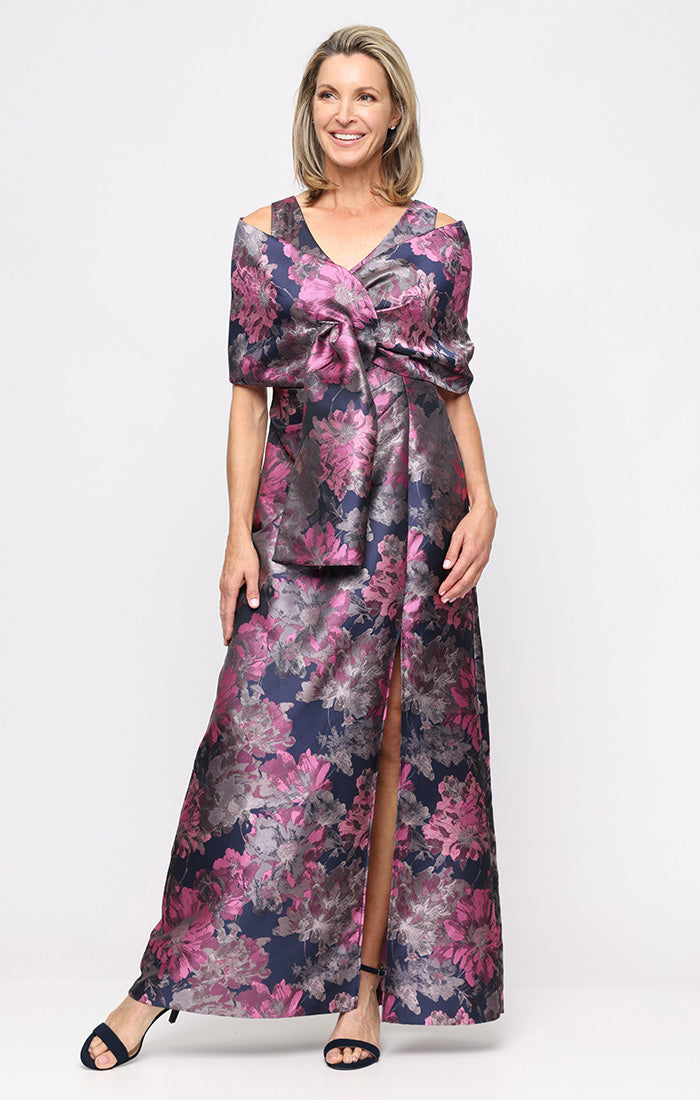 Sl Fashions women's Printed Jacquard Dress - Navy/Pink