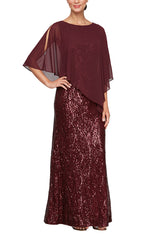 Long Sequin Dress with Asymmetric Overlay