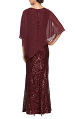 Long Sequin Dress with Asymmetric Overlay