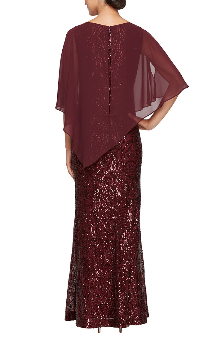 Plus Long Sequin Dress with Asymmetric Overlay