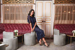 Petite Tea Length Mesh Sequin Blouson Dress