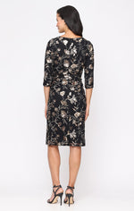 Short Embroidered Sequin Sheath Dress with Ruched Waist