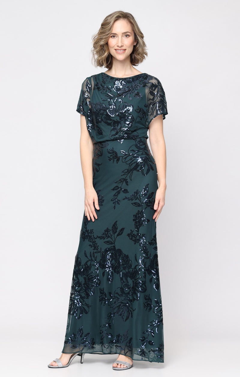 blouson formal dress SL FASHIONS Women's Sequin Floral Gown - Blue Evening Party Material:Satin 3d rose dress Wedding Dress Silhouettes Every