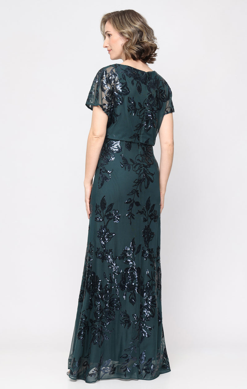 SL FASHIONS Women's Sequin Floral Gown - Blue