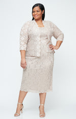 Tea-Length Lace Jacket Dress with Sequin Detail