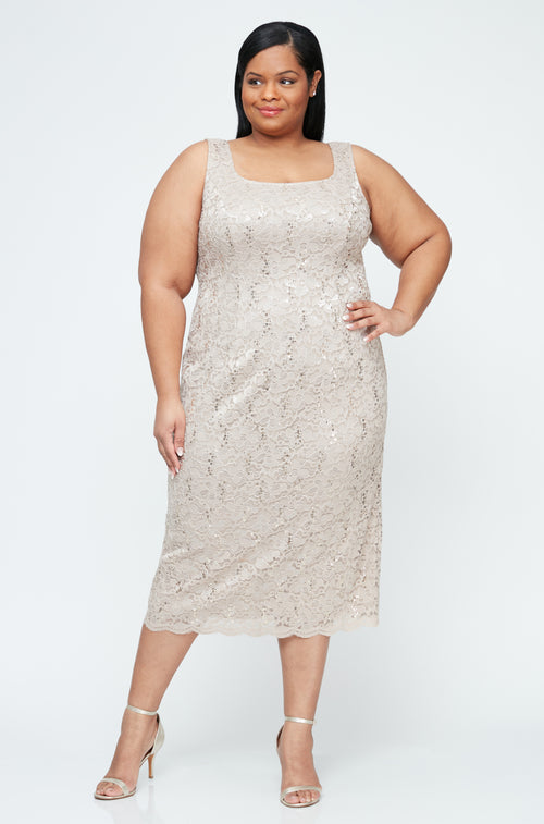 Tea-Length Lace Jacket Dress with Sequin Detail