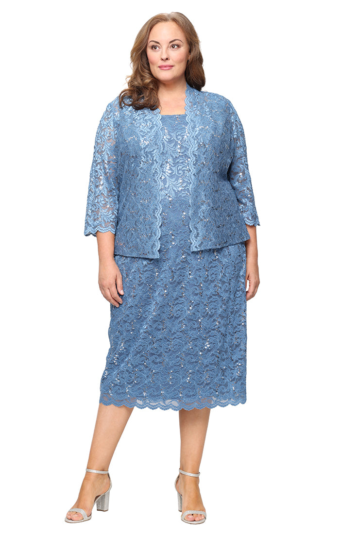 Tea-Length Lace Jacket Dress with Sequin Detail