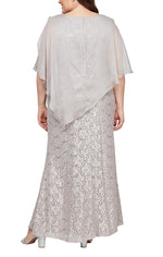 Plus Long Popover Dress with Beaded Shoulder Detail and Asymmetric Overlay