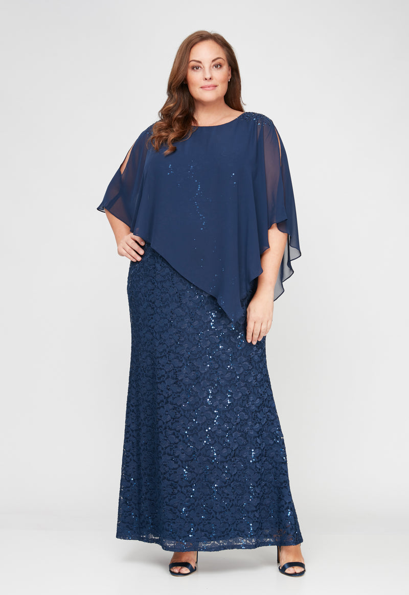 Plus Popover Dress With Beaded Shoulder Detail and Asymmetric Overlay