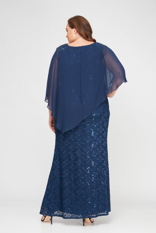 Plus Popover Dress With Beaded Shoulder Detail and Asymmetric Overlay