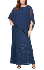 Plus Long Popover Dress with Beaded Shoulder Detail and Asymmetric Overlay