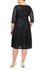 Plus Sequin Lace Tea-Length Dress