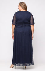 Plus Long A-Line Dress With Surplice Neckline, Flutter Sleeves and Ruched Waist Detail
