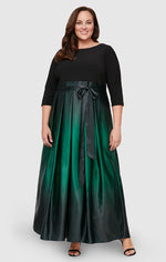 Plus 3/4 Sleeve Matte Jersey & Ombre Satin Ballgown