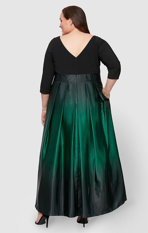 Plus 3/4 Sleeve Matte Jersey & Ombre Satin Ballgown