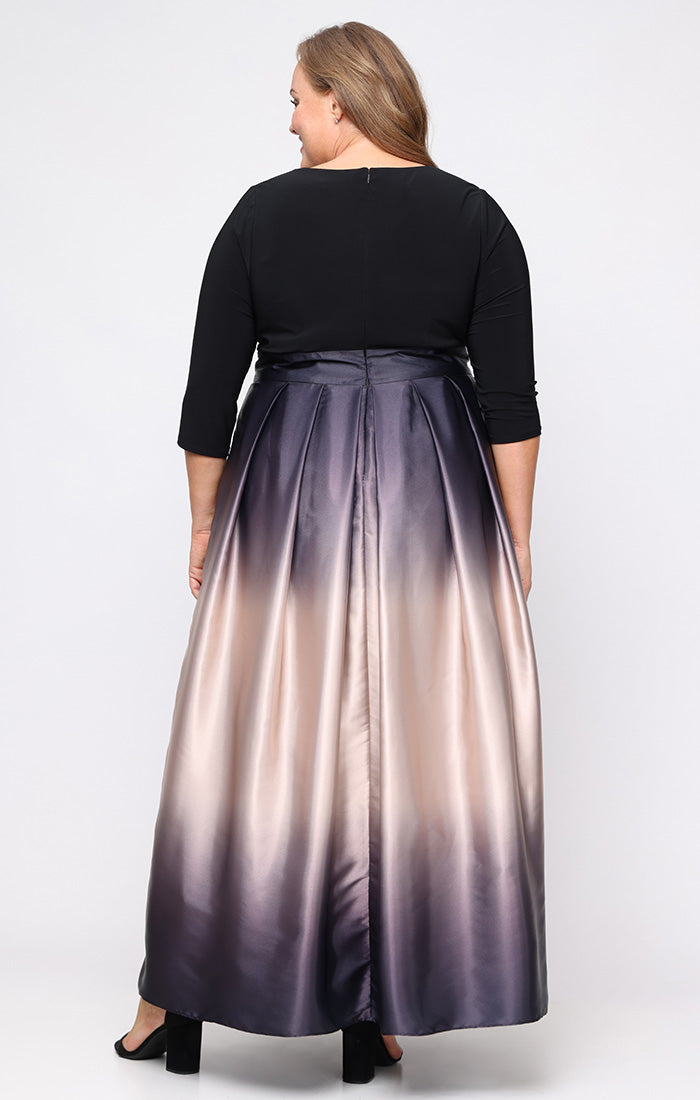 Plus Long Satin Charmeuse Ombre Ballgown with Surplice Neckline Bodice