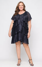 Plus Shimmer Bodre Chiffon Tiered Cocktail Dress