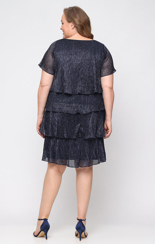 Plus Shimmer Bodre Chiffon Tiered Cocktail Dress