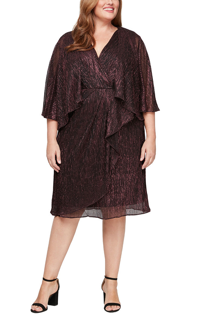 Plus Short Shimmer Surplice Dress with Cascade Jacket