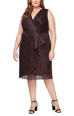 Plus Short Shimmer Surplice Dress with Cascade Jacket