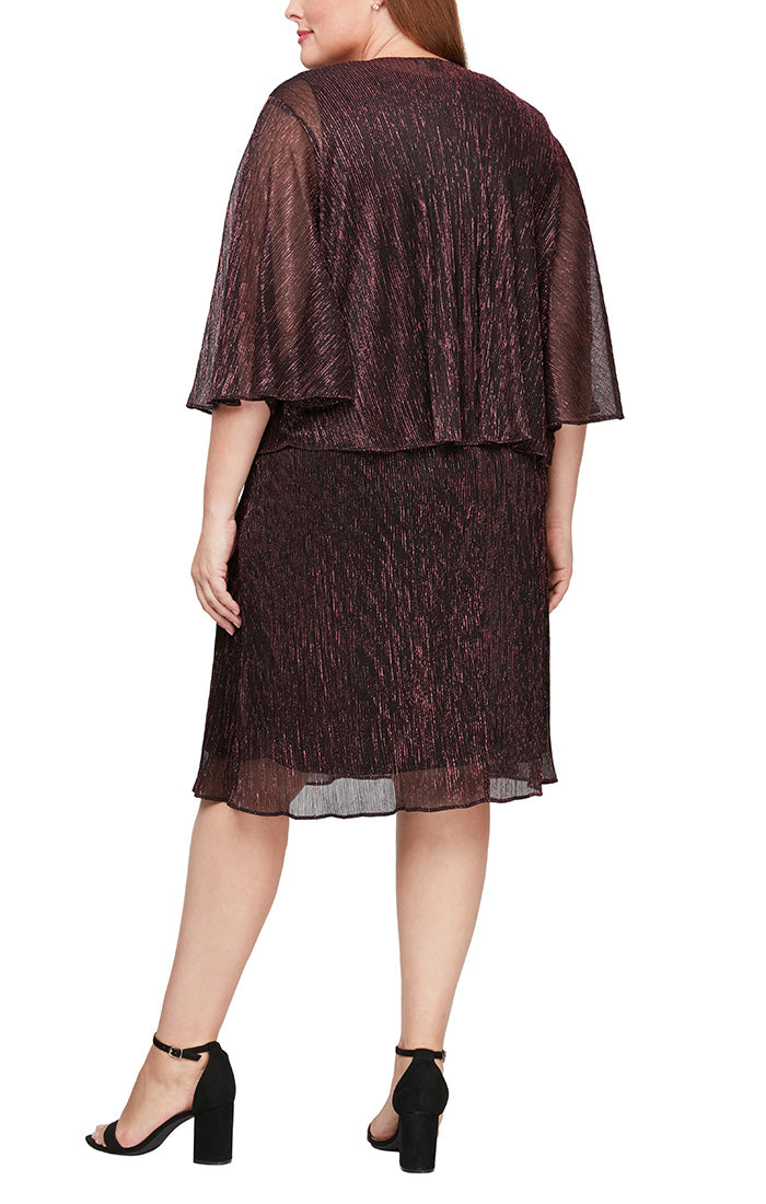 Plus Short Shimmer Surplice Dress with Cascade Jacket