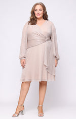 Plus Tea Length Dress with Surplice Neckline and Knot Front Detail
