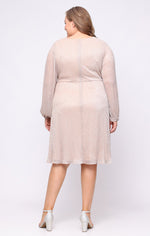 Plus Tea Length Dress with Surplice Neckline and Knot Front Detail