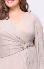 Plus Tea Length Dress with Surplice Neckline and Knot Front Detail