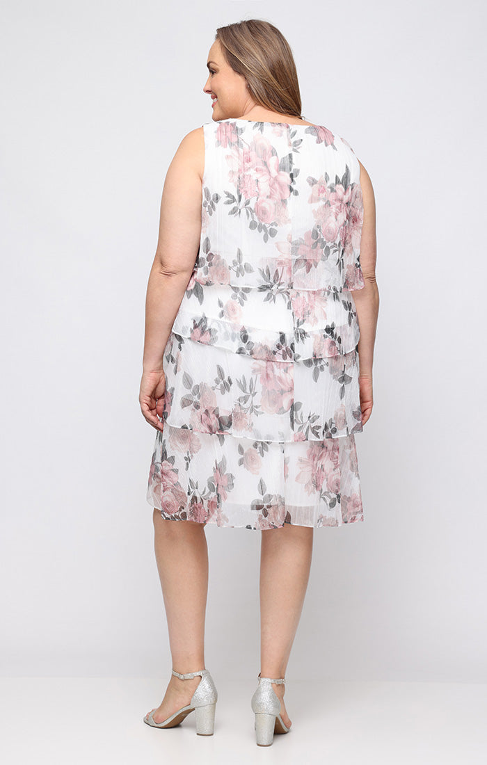 sl fashions women's embellished tiered jacket dress Sl Fashions Beaded Tiered Chiffon Cocktail Dress With Jacket - Rose