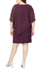 Plus Chiffon Overlay Jersey Sheath Dress with Beaded Shoulder Detail