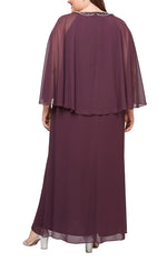 Plus Halter Dress with Embellished Neckline and Illusion Capelet Sleeves