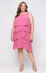 Plus Short Tiered Chiffon Jacket Dress with Embellishment Detail at Neckline and Sleeves