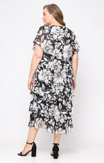 Plus Midi Printed Dress with Embellishment at Shoulders
