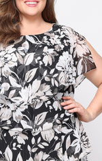 Plus Midi Printed Dress with Embellishment at Shoulders
