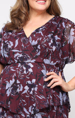 Plus Tea Length Printed Lurex Yoryu Dress with Empire Waist and Tiered Skirt